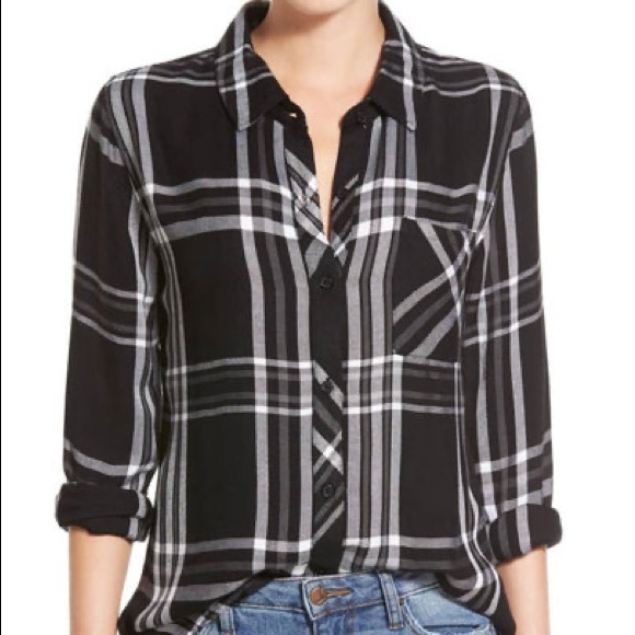 Rails Hunter Plaid Black & White Button Down Flannel - Picture 1 of 7